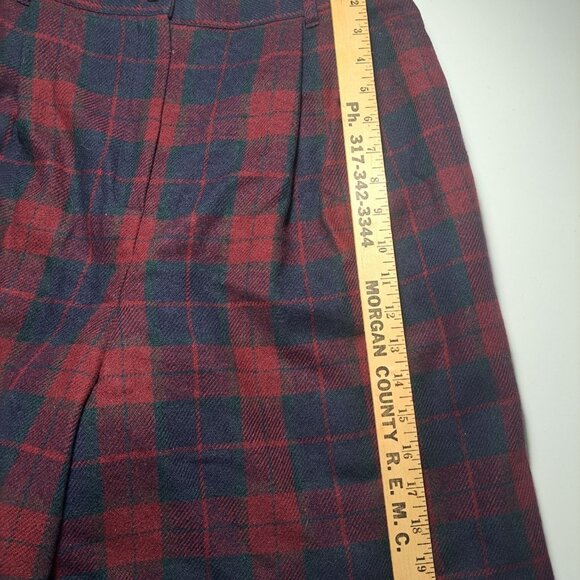 Vtg Sag Harbor Red & Navy Plaid Pleated Wool Blend Shorts Size 14 Lined Womens - Picture 9 of 10
